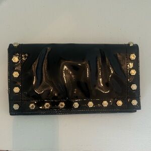 Zac Posen Black Patent Leather Studded Clutch Bag